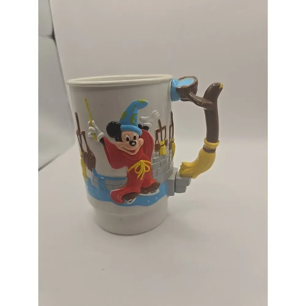 VTG 1990 Mickey Mouse Cup Mug WALT DISNEY WORLD ON ICE 3D PLASTIC Fantasia